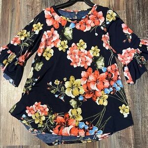 Floral Bell Sleeve Top - Multicolor